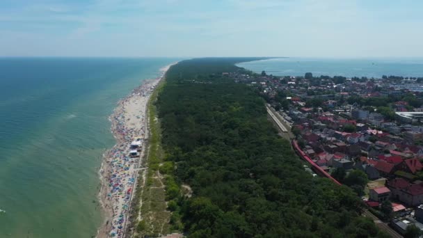 Panorama Playa Mar Báltico Jastarnia Plaza Morze Baltyckie Vista Aérea — Vídeo de stock