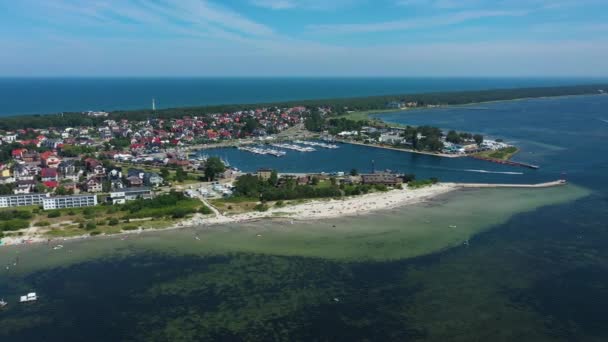 Beach Bay Jastarnia Plaza Zatoka Gdanska Aerial View Polen Hoge — Stockvideo