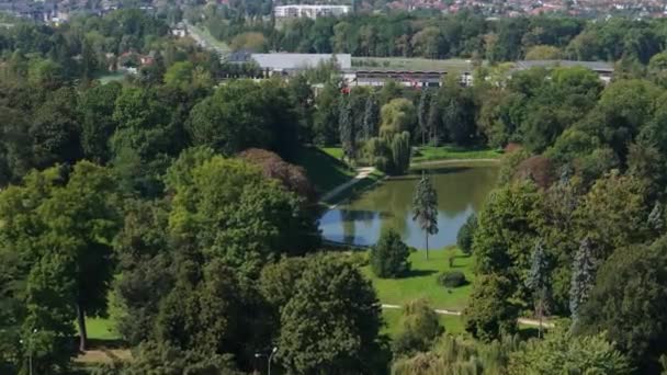 Vackra Landskap Pond Park Gamla Stan Zamosc Flygfoto Polen Högkvalitativ — Stockvideo