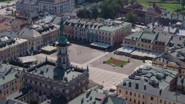 Prachtig Landschap Oude Stadsplein Zamosc Luchtfoto Polen Hoge Kwaliteit Beeldmateriaal — Stockvideo