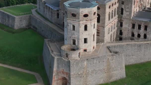 Ruinene Krzyztopor Slottet Polsk Luftutsikt Opptak Høy Kvalitet – stockvideo