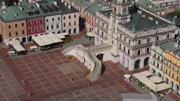 Peisaj Frumos Piața Orașului Vechi Piața Zamosc Vedere Aeriană Polonia — Videoclip de stoc