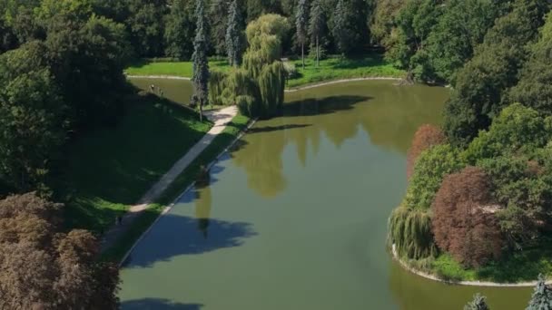 Beautiful Landscape Pond Park Old Town Zamosc Aerial View Polsko — Stock video