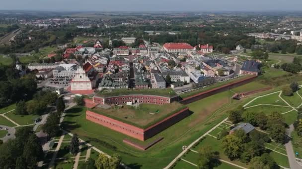 Beautiful Panorama Fortress Old Town Market Square Zamosc Aerial View — Stock video
