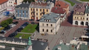 Güzel Manzara Eski Kasaba Pazar Meydanı Zamosc Hava Görüntüsü Polonya. Yüksek kalite 4k görüntü
