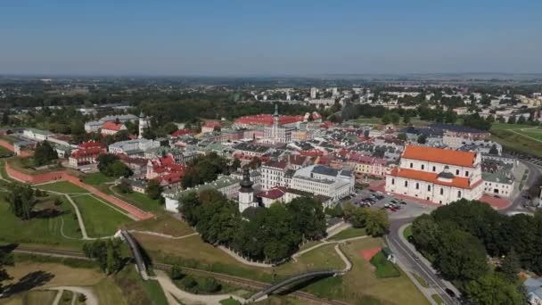Beautiful Landscape Church Old Town Market Square Zamosc Aerial View — Stock Video