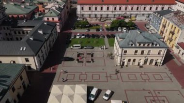 Güzel Manzara Eski Kasaba Pazar Meydanı Zamosc Hava Görüntüsü Polonya. Yüksek kalite 4k görüntü