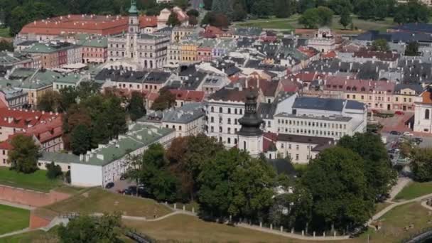 Krásná Krajina Kostel Staroměstské Náměstí Zamosc Aerial View Polsko Vysoce — Stock video