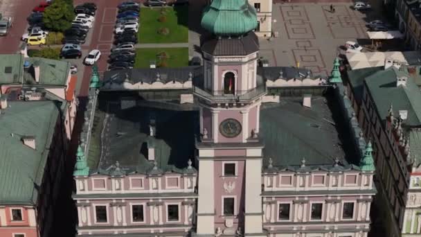 Beautiful Council Old Town Market Square Zamosc Aerial View Poland — Stock video