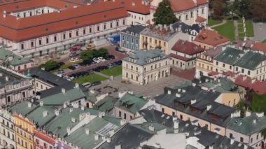 Güzel Manzara Eski Kasaba Pazar Meydanı Zamosc Hava Görüntüsü Polonya. Yüksek kalite 4k görüntü