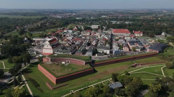Beautiful Panorama Fortress Old Town Market Square Zamosc Aerial View — Stock video
