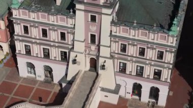 Güzel Konsey Eski Kent Pazar Meydanı Zamosc Hava Manzarası Polonya. Yüksek kalite 4k görüntü