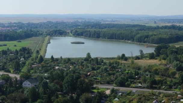 Prachtig Landschap Vijver Oude Stad Zamosc Luchtfoto Uitzicht Polen Hoge — Stockvideo