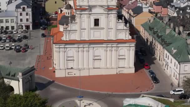Hermosa Iglesia Fortaleza Ciudad Vieja Zamosc Vista Aérea Polonia Imágenes — Vídeos de Stock