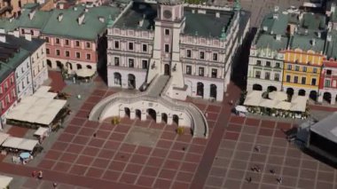 Güzel Manzara Eski Kasaba Pazar Meydanı Zamosc Hava Görüntüsü Polonya. Yüksek kalite 4k görüntü