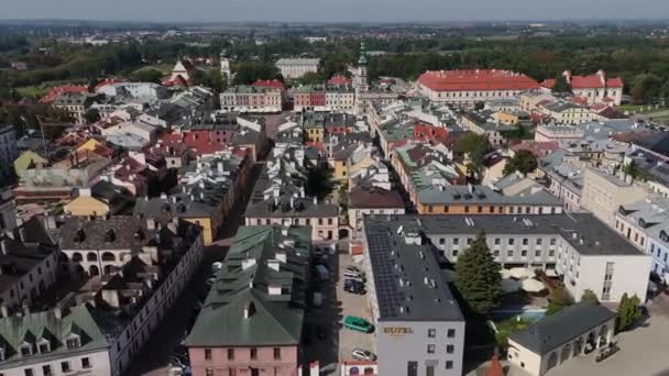 Prachtig Landschap Oude Stadsplein Zamosc Luchtfoto Polen Hoge Kwaliteit Beeldmateriaal — Stockvideo