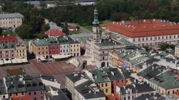 Vackra Landskap Gamla Stan Salutorget Zamosc Antenn View Poland Högkvalitativ — Stockvideo