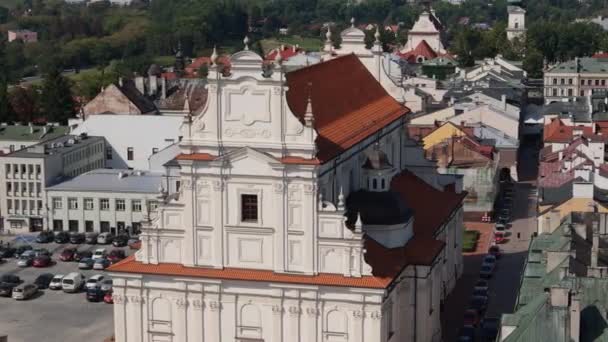 Prachtige Kerk Fort Oude Stad Zamosc Luchtfoto Uitzicht Polen Hoge — Stockvideo