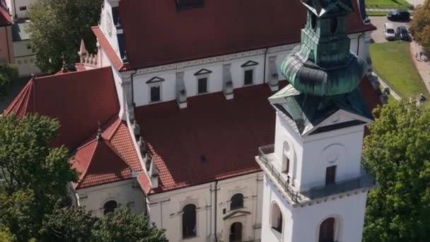 Schöne Landschaft Kirche Altstadt Marktplatz Zamosc Luftaufnahme Polen Hochwertiges Filmmaterial — Stockvideo