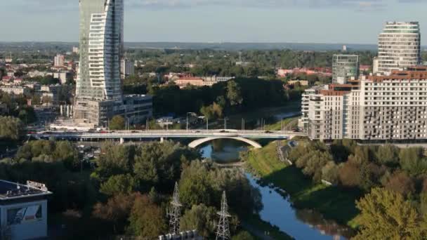 Beautiful Landscape Bridge River Wislok Rzeszow Aerial View Poland Vysoce — Stock video