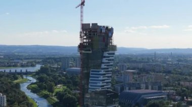 Güzel Panorama Gökdelenleri İnşaat Rzeszow Hava Görünümü Polonya. Yüksek kalite 4k görüntü