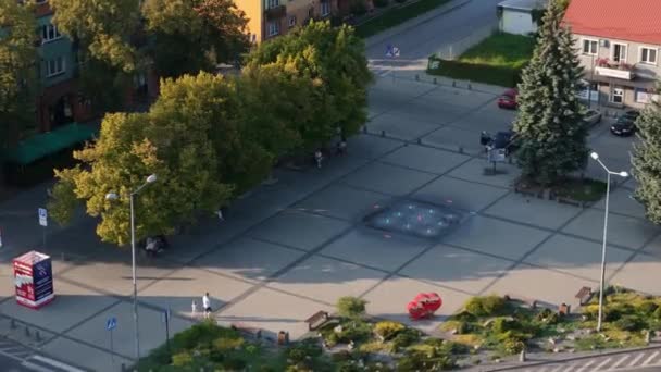 Gyönyörű Szökőkút Piac Tér Belváros Tomaszow Lubelski Aerial View Lengyelország — Stock videók
