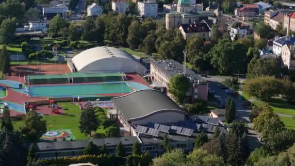 Landskap Sport Center Simbassänger Rzeszow Antenn View Poland Högkvalitativ Film — Stockvideo