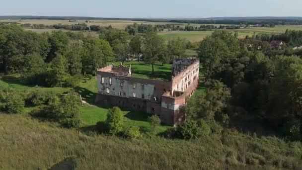 Castle Ruins Forest Krupe Air View Польща Високоякісні Кадри — стокове відео