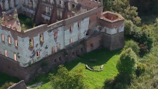 Castelo Ruínas Floresta Krupe Vista Aérea Polônia Imagens Alta Qualidade — Vídeo de Stock