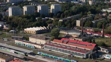 Manzara Ana Tren İstasyonu Rzeszow Hava Görüntüleme Polonya. Yüksek kalite 4k görüntü
