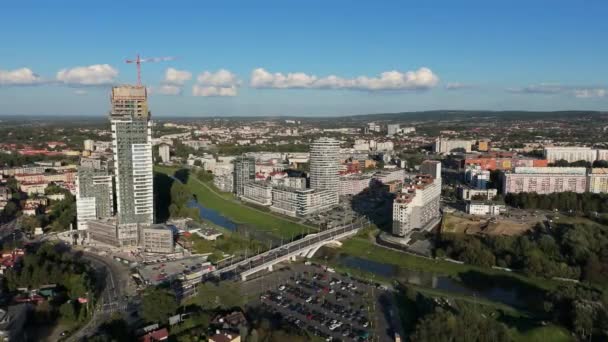 Schöne Landschaft Wolkenkratzer Rzeszow Luftaufnahme Polen Hochwertiges Filmmaterial — Stockvideo