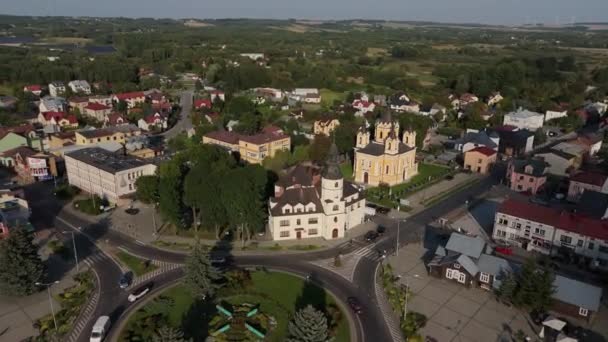 Beautiful Music School Market Square Downtown Tomaszow Lubelski Aerial View — Vídeo de Stock