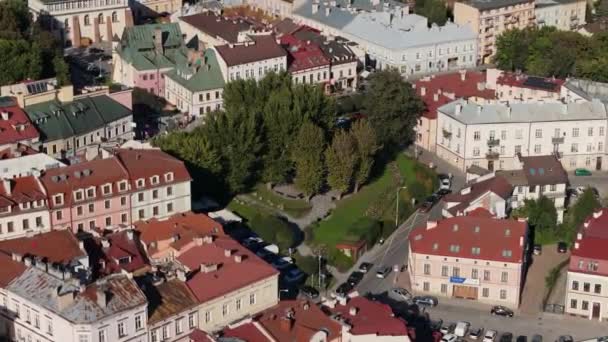 Beautiful Park Square Downtown Rzeszow Aerial View Poland Vysoce Kvalitní — Stock video