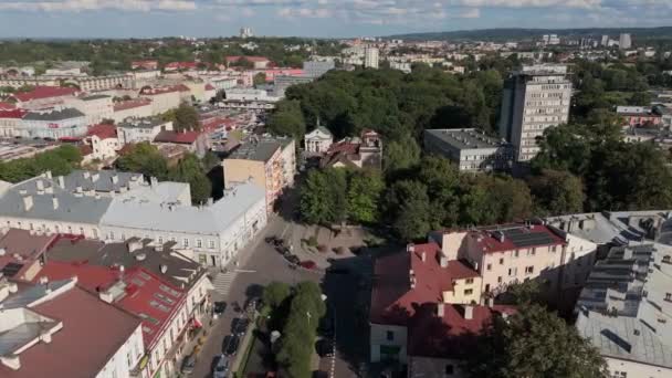 Τοπίο Mickiewicz Μνημείο Rzeszow Aerial View Poland Υψηλής Ποιότητας Πλάνα — Αρχείο Βίντεο