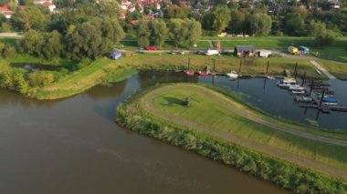 Helikopter Port River Vistula Kazimierz Dolny Aerial View Poland. Yüksek kalite 4k görüntü