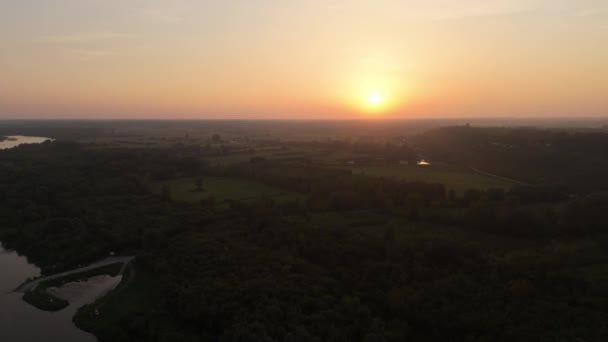 Prachtig Landschap Zonsondergang Janowiec Luchtfoto View Polen Hoge Kwaliteit Beeldmateriaal — Stockvideo