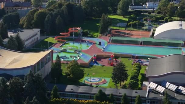 Landschap Sportcentrum Zwembaden Rzeszow Luchtfoto View Polen Hoge Kwaliteit Beeldmateriaal — Stockvideo