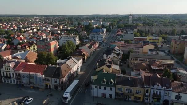 Beautiful Street Downtown Tomaszow Lubelski Vista Aérea Polonia Imágenes Alta — Vídeo de stock