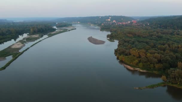 Красивый Пейзаж Реки Висла Казимеж Дольный Вид Воздуха Польша Высококачественные — стоковое видео