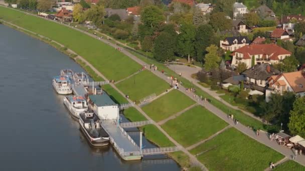 Landscape Boat Seaside Boulevard Kazimierz Dolny Aerial View Poland High — Stock Video