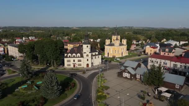 Schöne Marktplatzkirche Innenstadt Tomaszow Lubelski Luftaufnahme Polen Hochwertiges Filmmaterial — Stockvideo