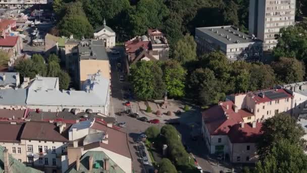 Landschap Mickiewicz Monument Rzeszow Luchtfoto Polen Hoge Kwaliteit Beeldmateriaal — Stockvideo