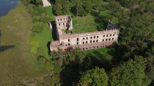Paysage Château Ruines Étang Krupe Vue Aérienne Pologne Images Haute — Video