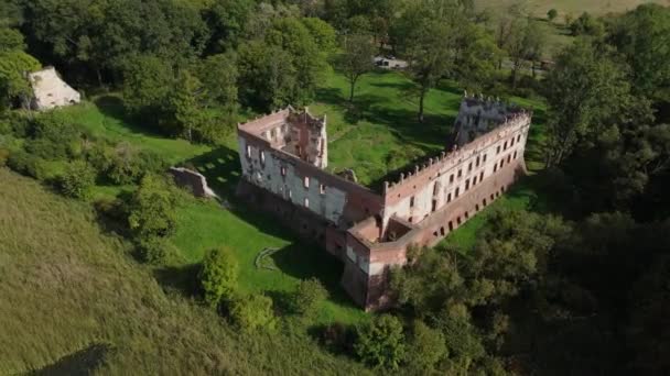Paisaje Castillo Ruinas Bosque Krupe Vista Aérea Polonia Imágenes Alta — Vídeos de Stock