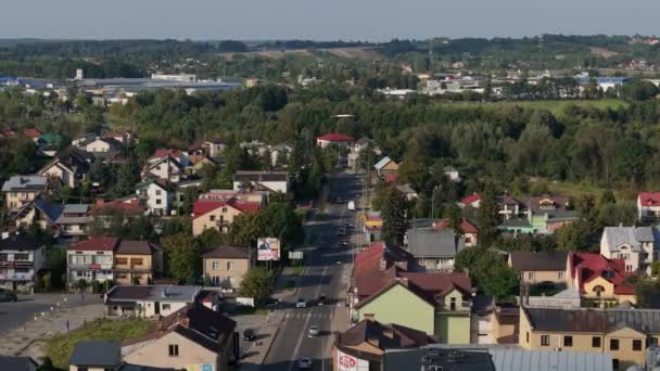 Vackra Panorama Road Downtown Tomaszow Lubelski Flygfoto Polen Högkvalitativ Film — Stockvideo