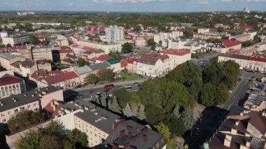 Rzeszow Şehir Merkezi Özgürlük Meydanı Hava Manzarası Polonya. Yüksek kalite 4k görüntü