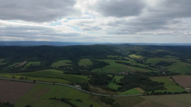 Beautiful Landscape Mountains Bieszczady Bircza Leszczawa Αεροφωτογραφία Πολωνία Υψηλής Ποιότητας — Αρχείο Βίντεο