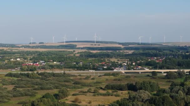 Lindos Moinhos Vento Montanha Paisagem Tomaszow Lubelski Aerial View Poland — Vídeo de Stock