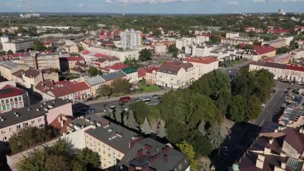 Πλατεία Ελευθερίας Στο Κέντρο Της Πόλης Rzeszow Αεροφωτογραφία Πολωνία Υψηλής — Αρχείο Βίντεο
