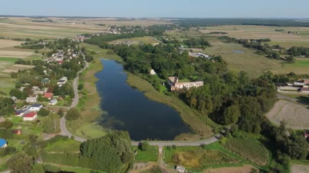Beau Paysage Château Ruines Étang Krupe Vue Aérienne Pologne Images — Video